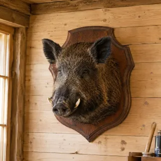 Écusson de chasse en chêne foncé ciré 34x28 cm | Fabrication française | Ducatillon