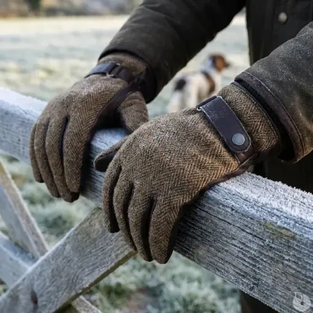 Gants Walker and Hawkes Brookmore Marron Cuir Tweed