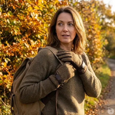 Gants Walker and Hawkes Brookmore Marron Cuir Tweed