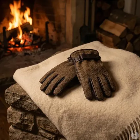 Gants Walker and Hawkes Brookmore Marron Cuir Tweed