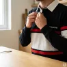 Polo FAST manches longues col classique coton bleu marine M à 3XL