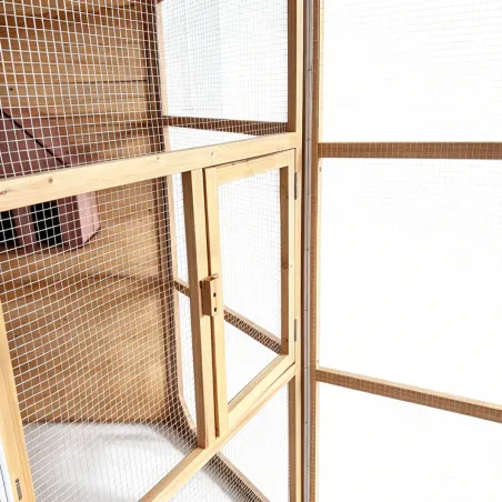 Volière hexagonale en bois traité avec sas et abris
