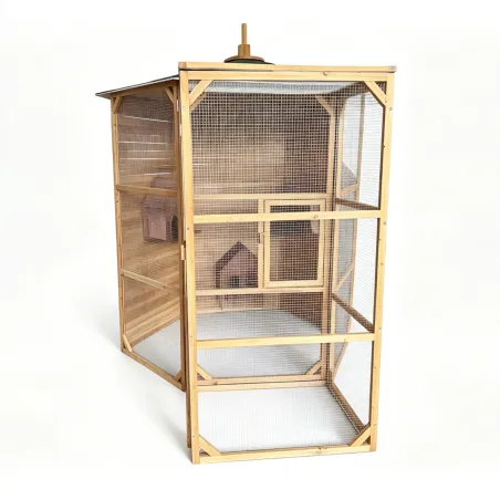 Volière hexagonale en bois traité avec sas et abris