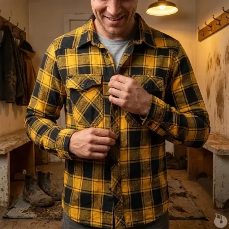 Chemise à carreaux homme en flanelle jaune et noire - Brandit®