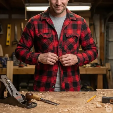 Chemise Homme à Carreaux Rouge et Noire Brandit® - Flanelle 100% Coton
