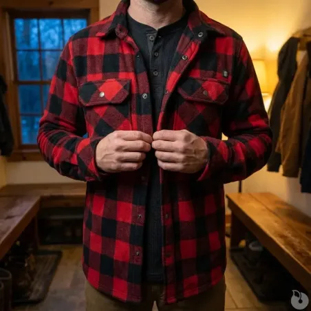 Chemise Polaire Homme Jeff Brandit® - Rouge et Noire - Manches Longues