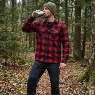 Chemise Polaire Homme Jeff Brandit® - Rouge et Noire - Manches Longues