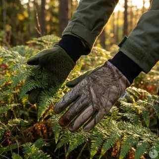 Gants anti-glisse déperlant polyester camo forest kaki 8 et 9