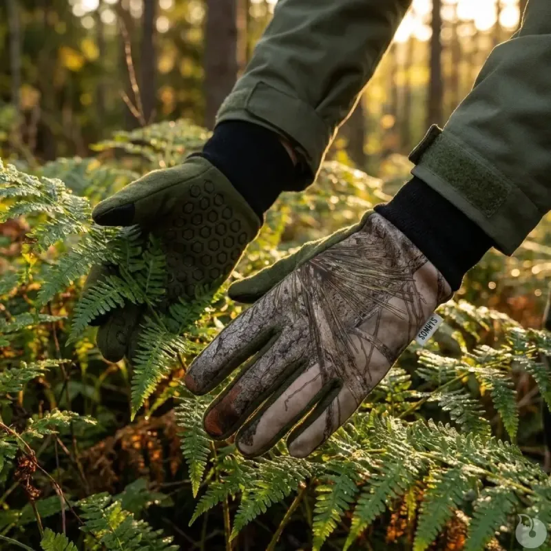 Gants anti-glisse déperlant polyester camo forest kaki 8 et 9