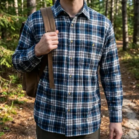 Chemise longue à carreaux bleu Chevron taille L à 2XL