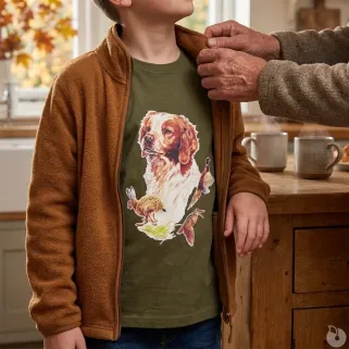 T-shirt enfant scène de chasse 100% coton kaki 6 à 12 ans