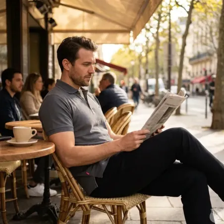 Polo Tonique coupe ajustée col rond coton gris nuit M à 3XL
