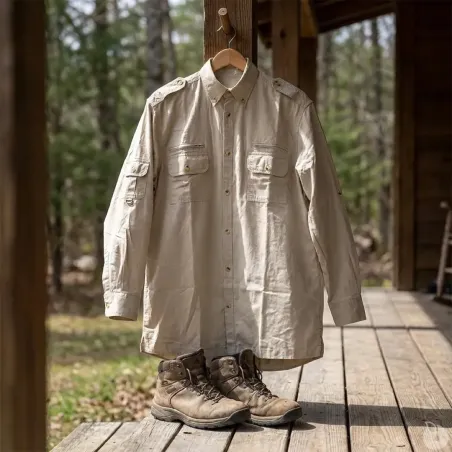Chemise Authentic multipoches boutons coton beige S à 3XL