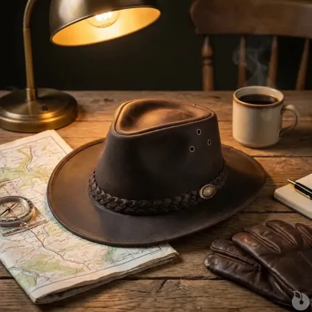 Chapeau chasse souple imperméable cuir velour marron 57 à 60