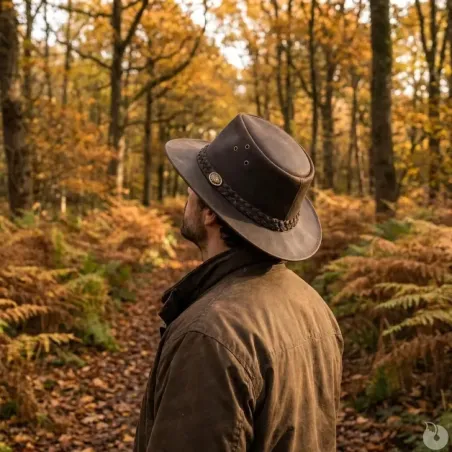 Chapeau chasse souple imperméable cuir velour marron 57 à 60
