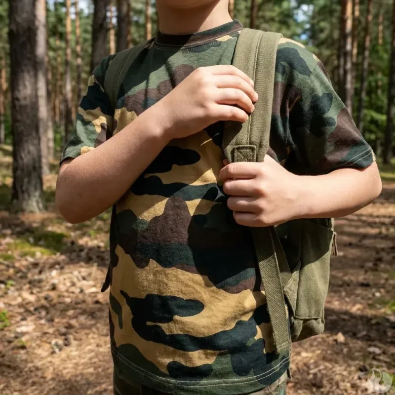 T-shirt enfant double piquage 100% coton camo CE 4 à 14 ans