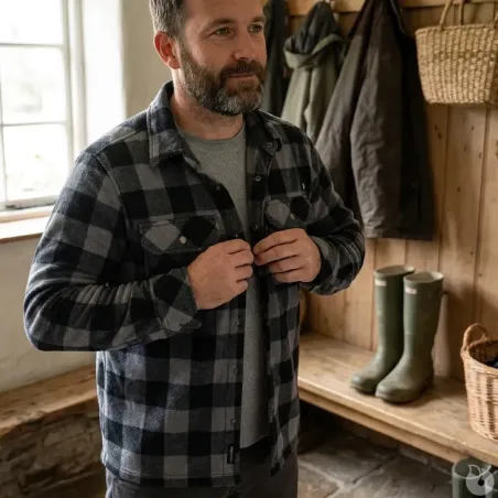 Chemise Polaire Homme Jeff Brandit® - Gris et Noir - Manches Longues