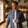 Chemise Homme Manches Longues en Flanelle à Carreaux Bleu et Marron - Coupe Droite