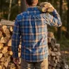 Chemise Homme Manches Longues en Flanelle à Carreaux Bleu et Marron - Coupe Droite