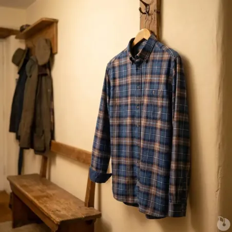 Chemise Homme Manches Longues en Flanelle à Carreaux Bleu et Marron - Coupe Droite