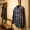 Chemise Homme Manches Longues en Flanelle à Carreaux Bleu et Marron - Coupe Droite