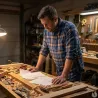 Chemise Homme Manches Longues en Flanelle à Carreaux Bleu et Marron - Coupe Droite