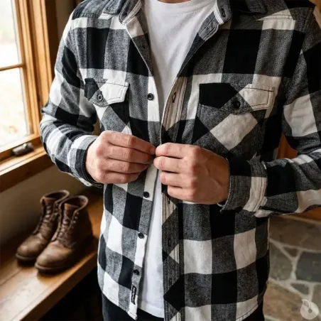 Chemise Homme à Carreaux Brandit® - Blanche et Noire - Manches Longues en Flanelle 100% Coton