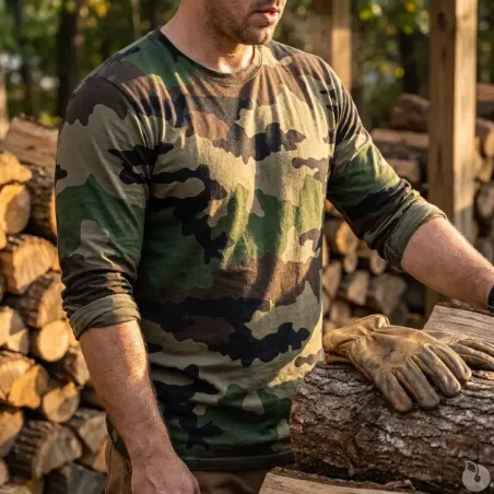 T-shirt Homme Camouflage CE Manches Longues - Coton Peigné 180g/m²