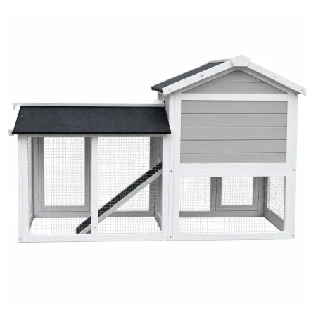 Clapier Lapin Boisparc Blanc & Gris - 147x53x85cm avec Parc Grillagé