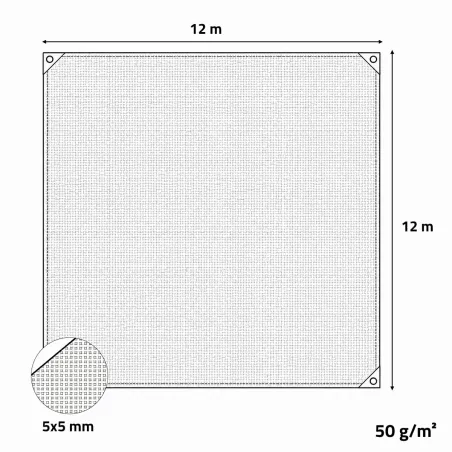 Filet de récolte 12x12m maille 5x5mm - Polyéthylène haute densité 50g/m²