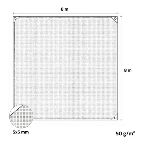 Filet de récolte 8x8m à maille fine 5x5mm - Polyéthylène haute densité