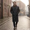 Manteau long ciré Walker & Hawkes Stockman Navy en coton ciré épais