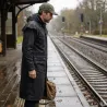 Manteau long ciré Walker & Hawkes Stockman Navy en coton ciré épais