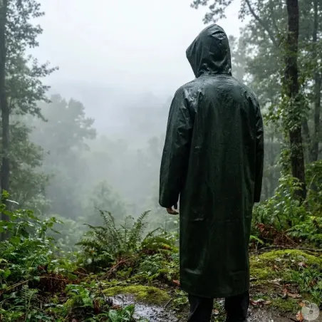 Manteau long de pluie Treeland T413 vert en polyester enduit PVC