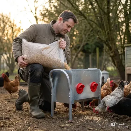 Mangeoire poules GAUN 15 kg à 4 entrées | Ducatillon
