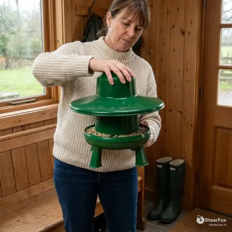 Mangeoire Trémie pour Volailles 4kg avec Pieds et Couvercle - Ø33 cm
