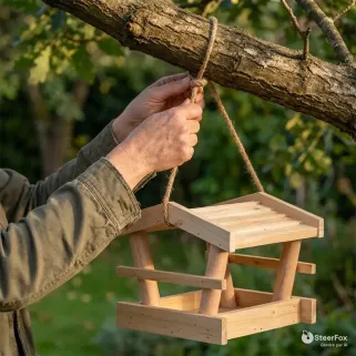 Mangeoire oiseaux suspendue en bois de pin 19 cm | Ducatillon