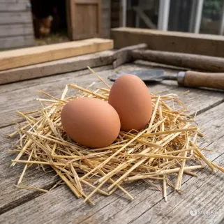 2 œufs factices pour poules en caoutchouc OLBA | Ducatillon