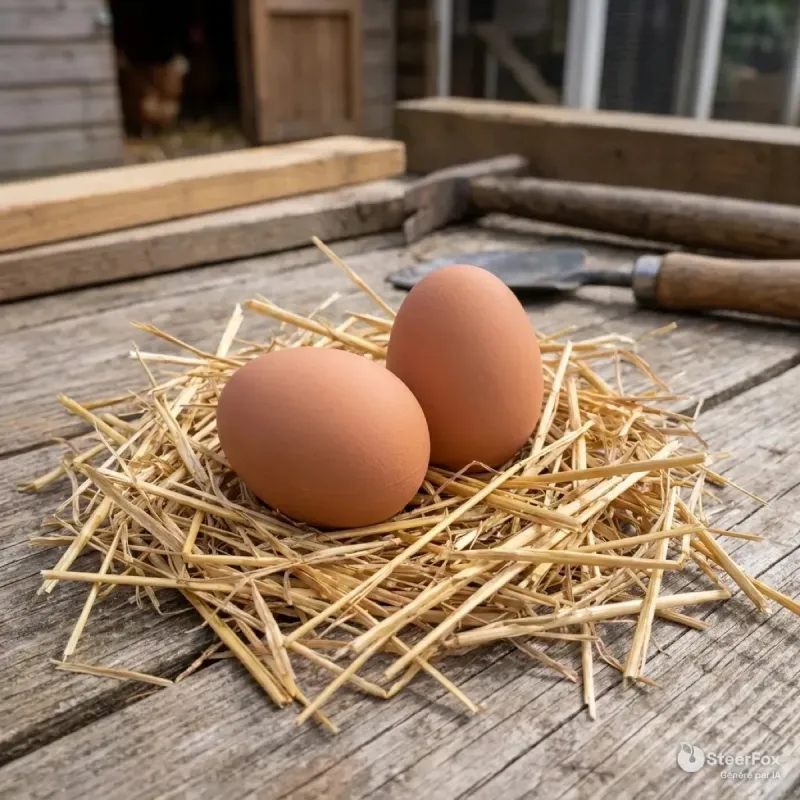 2 œufs factices pour poules en caoutchouc OLBA | Ducatillon