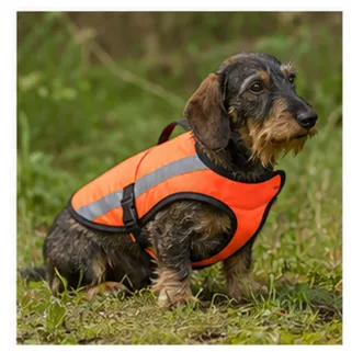 Gilet orange fluo réfléchissant pour chien Teckel et Terrier