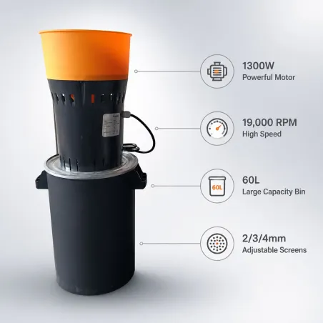 Moulin à céréales électrique 1300W - Cuve 60L pour élevage
