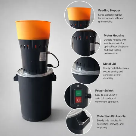 Moulin à céréales électrique 1300W - Cuve 60L pour élevage