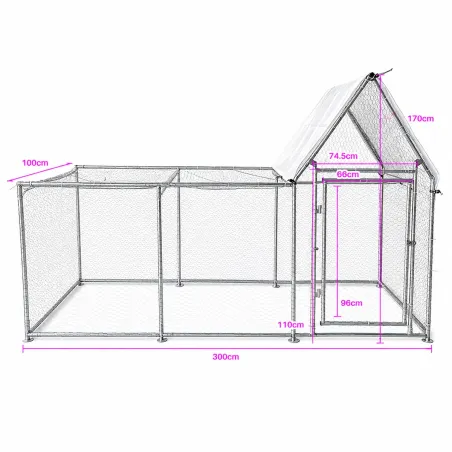 Enclos à volailles 3x1x1,7 m avec bâche Robuste et pratique