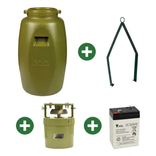 Kit Agrainoir 6V Bidon 60L Batterie et Pince de Suspension