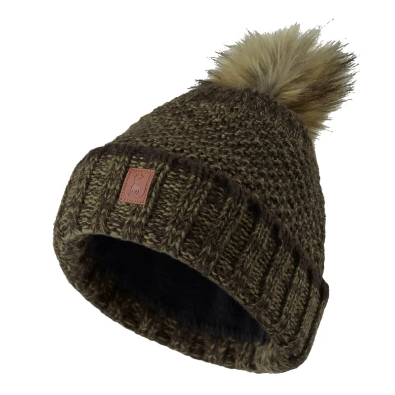 Bonnet pompon vert en tricot recyclé