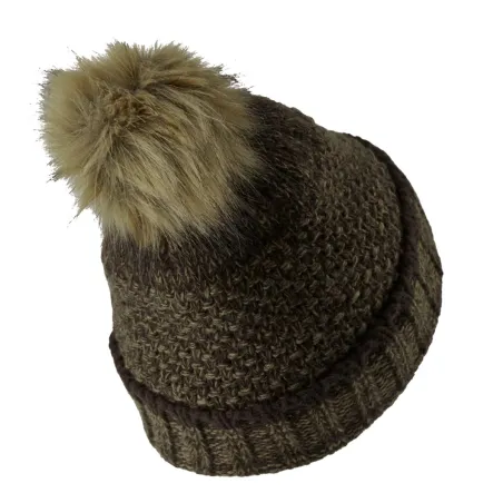 Bonnet pompon vert en tricot recyclé