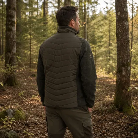 Veste matelassée Moor vert avec détails tricotés contrastants