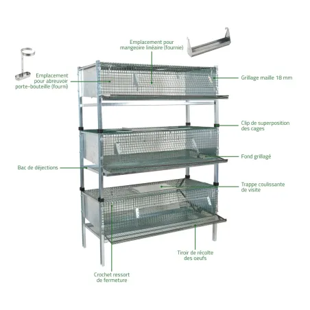 Kit 3 cages cailles pondeuses