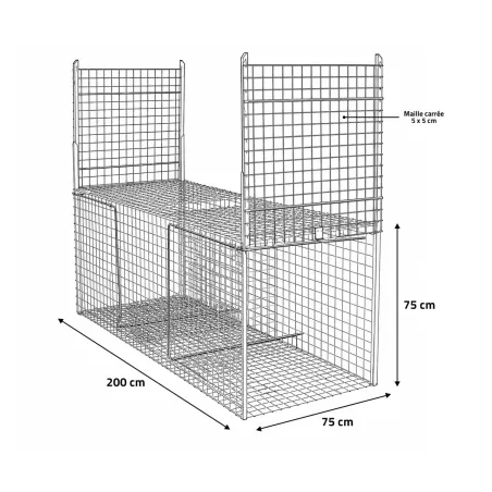 Cage spéciale renard grillage mailles carrées 5cm 200x75x75cm
