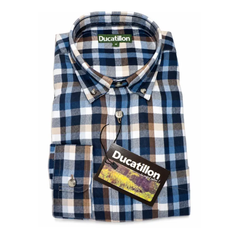 Chemise homme en flanelle à carreaux bleus et marron